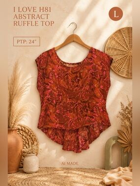 I Love H81 Abstract Ruffle-Hem Top Size Large